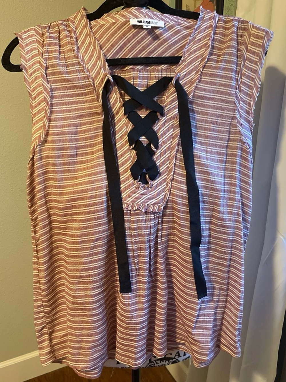 William Rast Striped Lace-Up Sleeveless Top - Rose & White